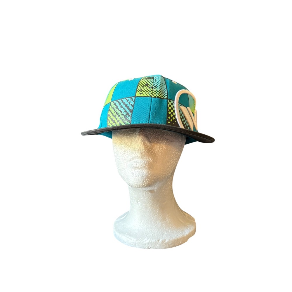 Youth Patchwork Snapback Hat Blue‎ Green Black Geometric Print Adjustable cap